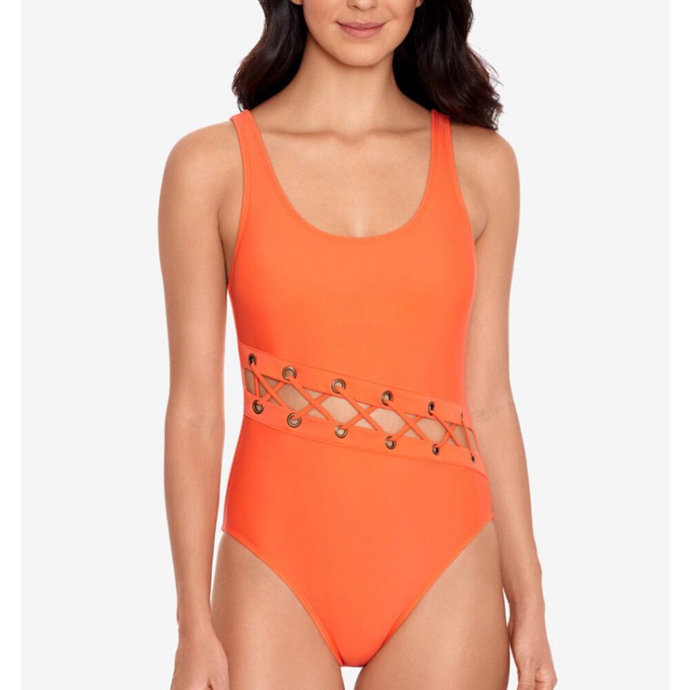 Women's Salt + Cove Laced Grommet One-Piece Swimsuit, Size M